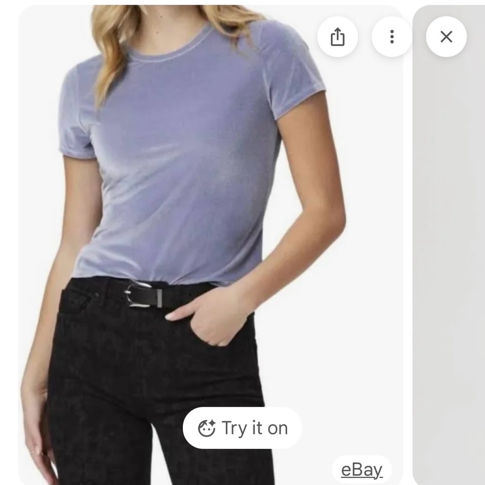 Paige Iced Slate Blue Velvet Baby Tee XXS